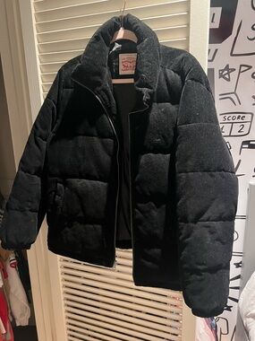Black Puffy Jacket with High Collar